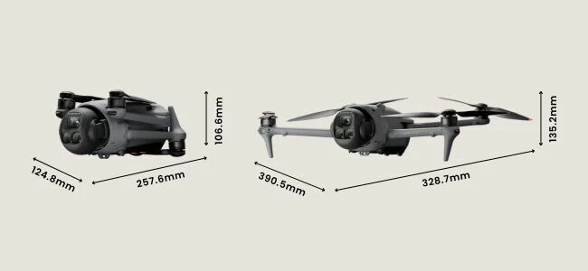 Dimensions du DJI Mavic 4 Pro plié et déplié
