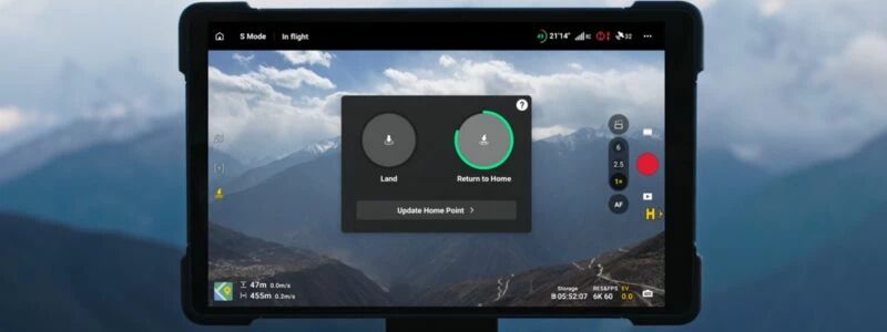 Interface de retour automatique Return to Home du drone DJI Mavic 4 Pro affichée sur DJI RC Pro 2