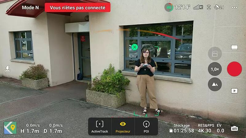 Screenshot DJI Fly sur les modes de suivi