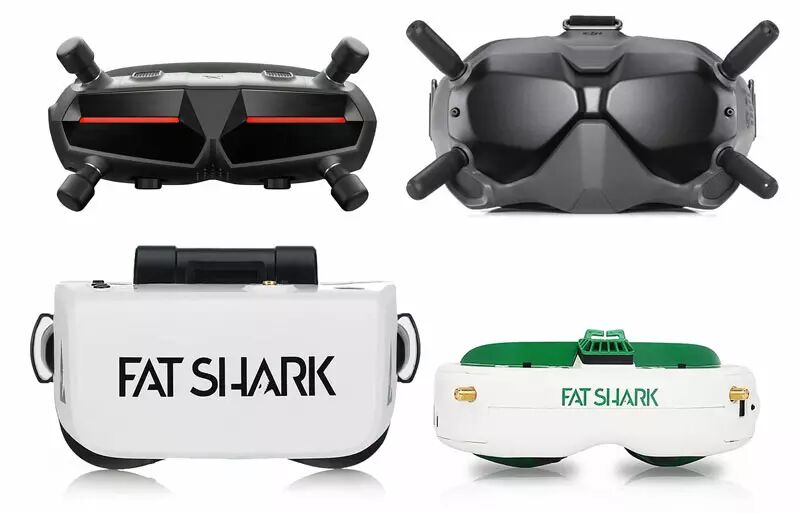 Différents casques FPV et lunettes FPV