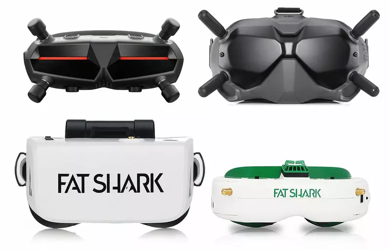 Différents casques FPV et lunettes FPV