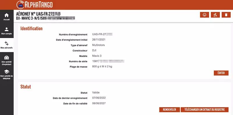Enregistrer un drone sur AlphaTango