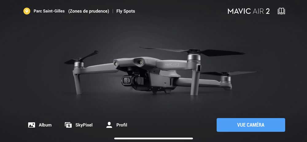 Ecran d'accueil de l'application DJI Fly