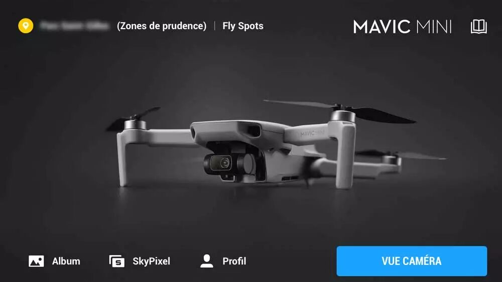 Ecran d'accueil de DJI Fly