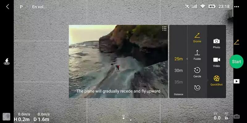 Sélection du mode QuickShot dans DJI Fly