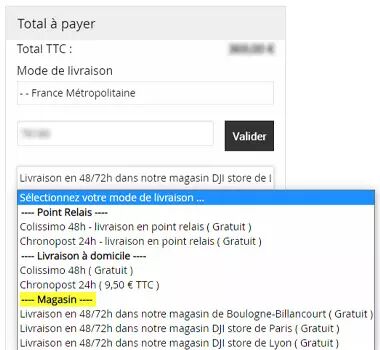 Choix mode de livraison boutique