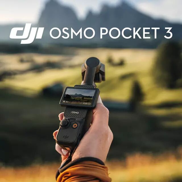 Format mobile du DJI Pocket 3 pris en main par un crateur de contenu en extrieur devant un beau paysage
