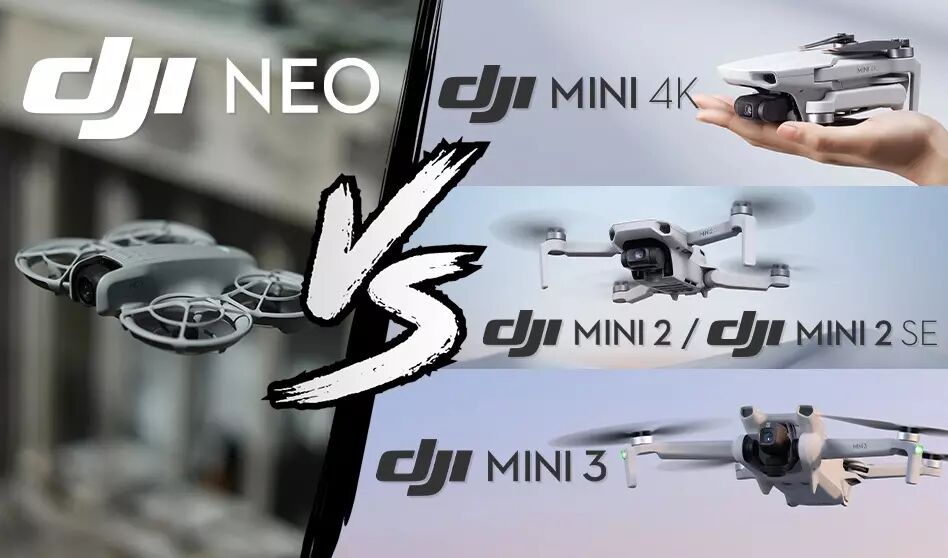 Comparatif technique du DJI Neo avec le DJI Mini 4K, DJI Mini 2 / 2SE et DJI Mini 3