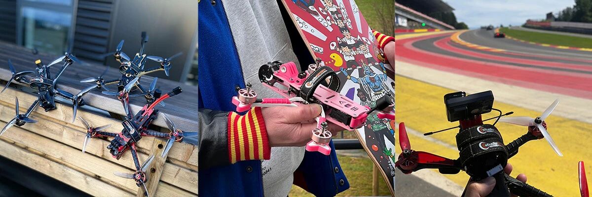 Plusieurs drones FPV aux couleurs multiples
