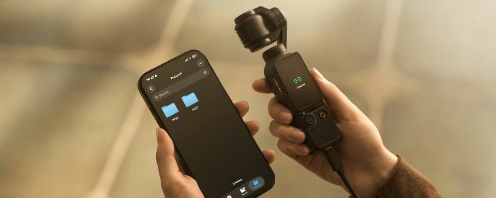 Osmo Pocket 4 connect&eacute; &agrave; un smartphone