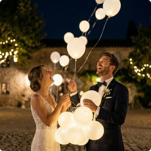 galerie photo mariage : l�cher de ballons des mari�s