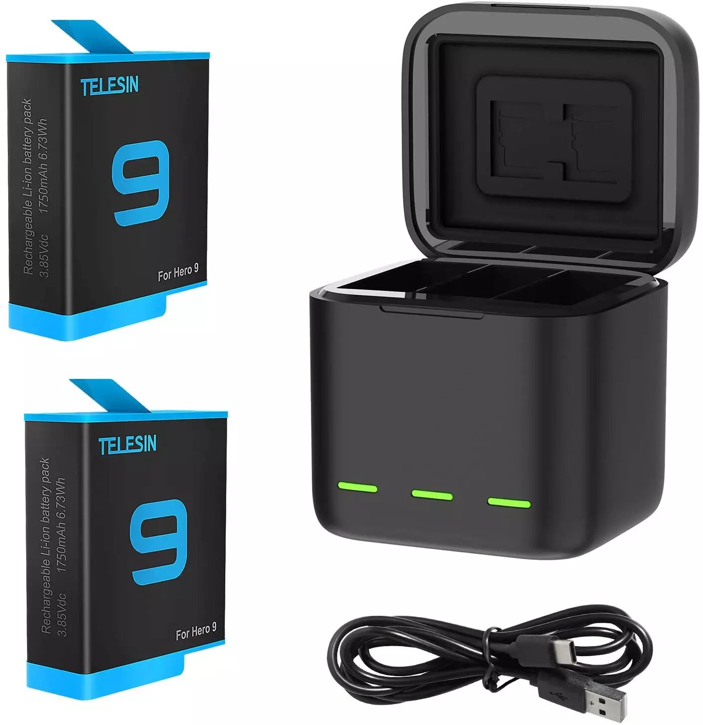 TELESIN G2 Coque de batterie résistante à l'eau pour GoPro Hero 11 Hero 10  Hero 9, chargeur de protection amovible, support à clip de porte latérale