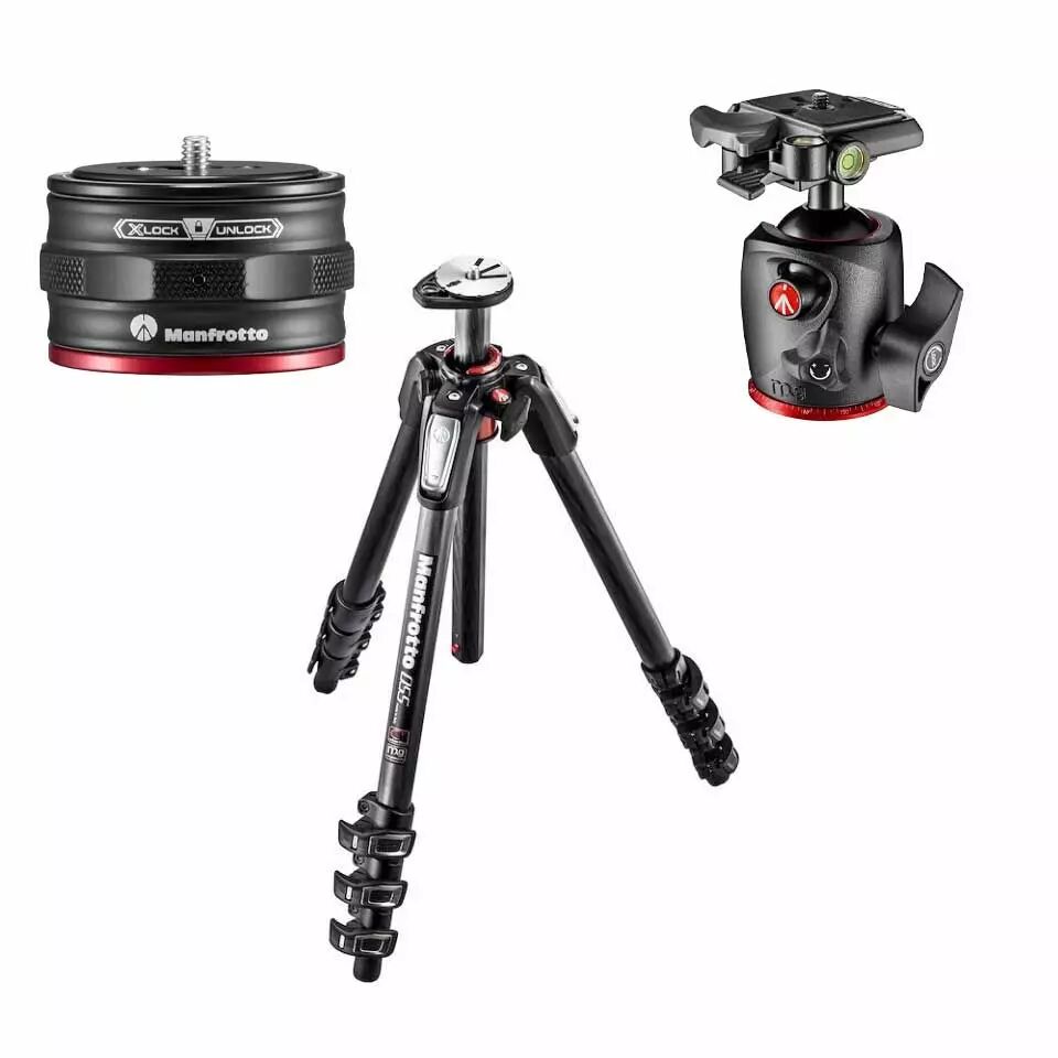 Kit de trépied Manfrotto à 4 sections carbone, QR Catcher et Rotule Ball Pro