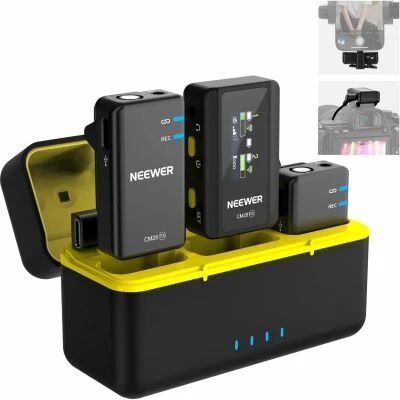 NEEWER PRO WIRELESS LAVALIER MICROPHONE SYSTEM WITH PORTABLE CHARGING CASE.