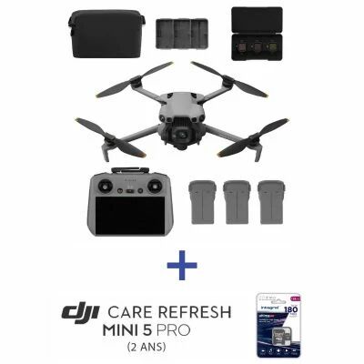 Pack performance DJI Mini 5 Pro Fly More Combo avec RC 2 + DJI Care 2 ans + carte microSD Integral 128Go