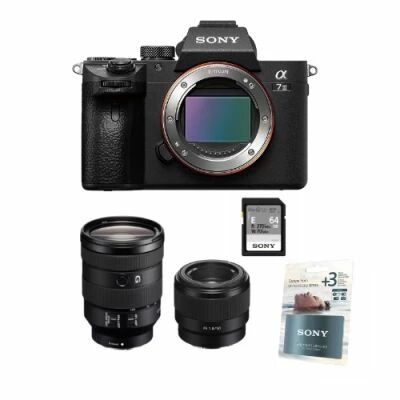 Pack Sony Alpha 7 III + FE 24-105 mm f/4 G OSS + FE 50 mm f/1.8 + SD 64Go V30 +  extension de garantie de 3 ans 