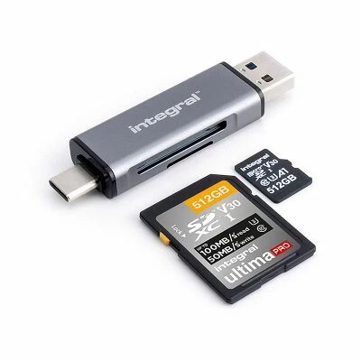 USB3.2 GEN1 (3.1 GEN1,3.0) CARD READER TYPE A & TYPE C DUAL SLOT SD MICRO SD INTEGRAL RETAIL